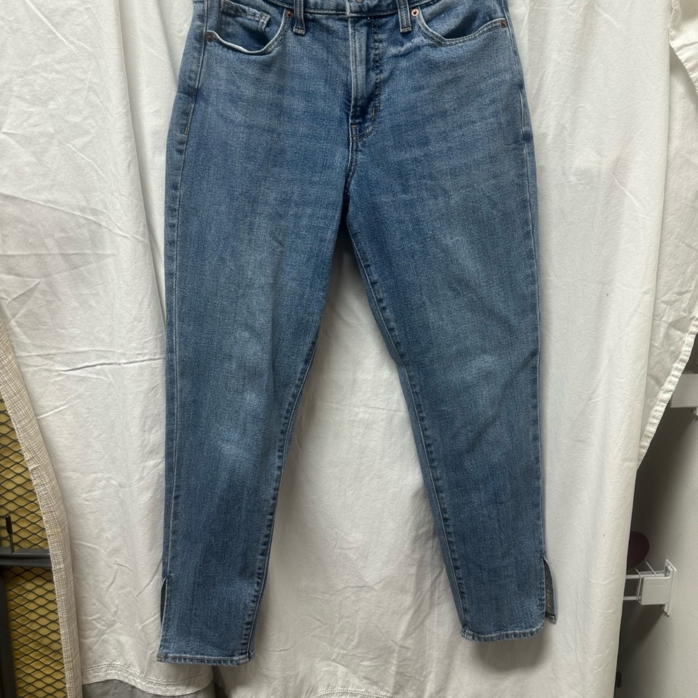 Old Navy OG Straight High Rise Classic Blue Cropped Jeans with split hem detail
